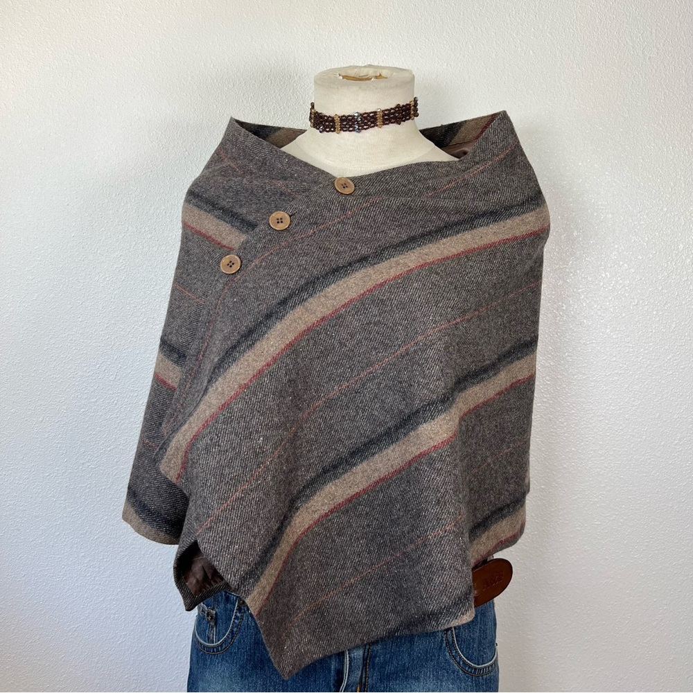 Elegant Brown and Red Striped Poncho